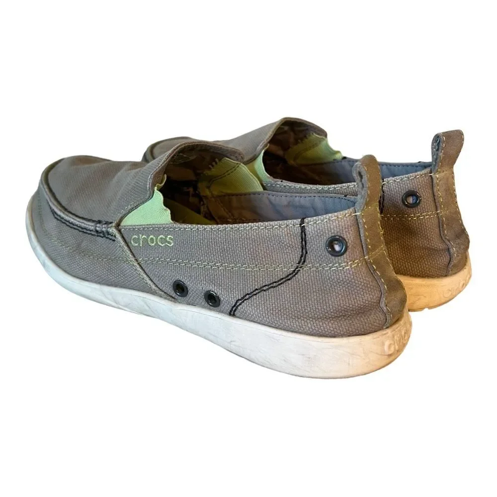 Crocs Mens Sz 10 Walu Slip On Loafers Boat Shoes Canvas Light Gray 11270